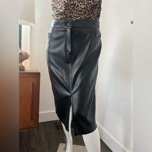 Black Faux Leather Midi Skirt